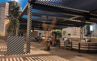 A Commercial Pergola With Adjustable Louvers