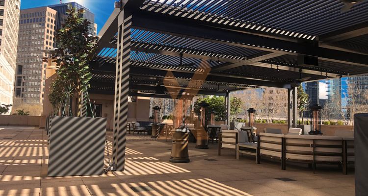 A Commercial Pergola With Adjustable Louvers