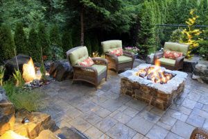 patio with a fire pit