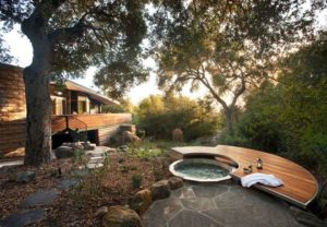 outdoor living space hot tub idea