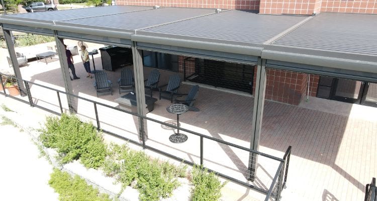 pergola with motorized louvers